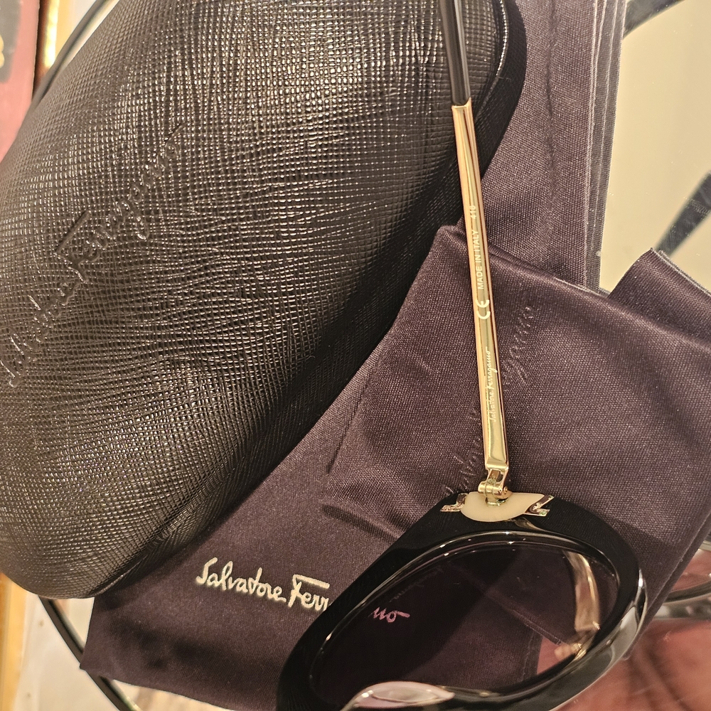 Authentic Salvatore Ferragamo Oval Black and Gold Oval Sunglasses - Picture 8 of 16